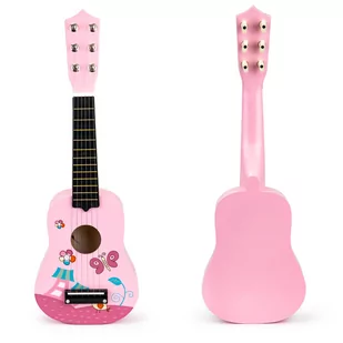 ﻿Gitara dla dzieci drewniana metalowe struny kostka- różowa - Instrumenty muzyczne dla dzieci - miniaturka - grafika 1