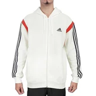 Bluzy męskie - adidas Męska bluza dresowa z kapturem i zamkiem na całej długości, złamana biel, S - miniaturka - grafika 1