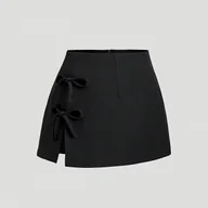 Spódnice - TEMU Elegancka Krótka Mini Spódnica z Kokardą i Rozcięciem - Krótka Spódnica na Przyjęcie i Wesele, Jednokolorowa, Nieelastyczna, Nadająca się do - miniaturka - grafika 1