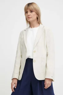 Tommy Hilfiger marynarka lniana kolor beżowy jednorzędowa gładka WW0WW42454 - Marynarki i żakiety damskie - miniaturka - grafika 1
