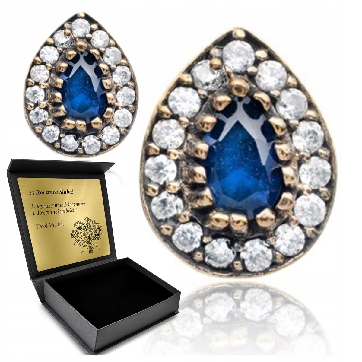 Kolczyki Srebrne Delikatne Szafirowa Łza Subtelne Urocze Z Grawerem