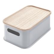Pudła i pojemniki do przechowywania - Szary pojemnik z pokrywką z drewna paulownia iDesign Eco Handled, 21,3x30,2 cm - miniaturka - grafika 1