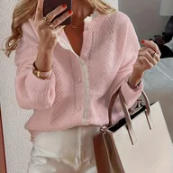 Swetry damskie - TEMU Delikatny Krótki Sweter Damski, Koronkowy Kardigan od Projektanta, Top - miniaturka - grafika 1