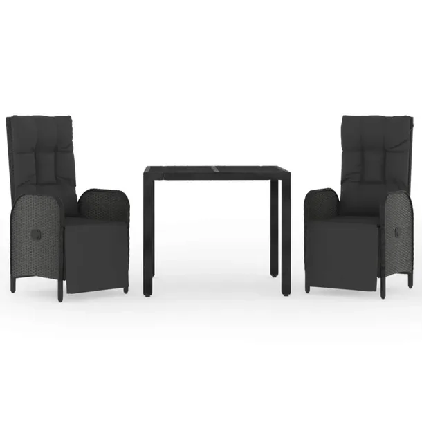 Zestaw mebli ogrodowych czarny z rattanem PE, 2 krzesła i stół 90x90x75