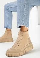 Botki damskie - Brązowe Sznurowane Botki na Platformie Novita - miniaturka - grafika 1