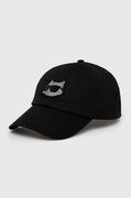 Czapki damskie - Karl Lagerfeld czapka z daszkiem bawełniana kolor czarny z aplikacją - miniaturka - grafika 1