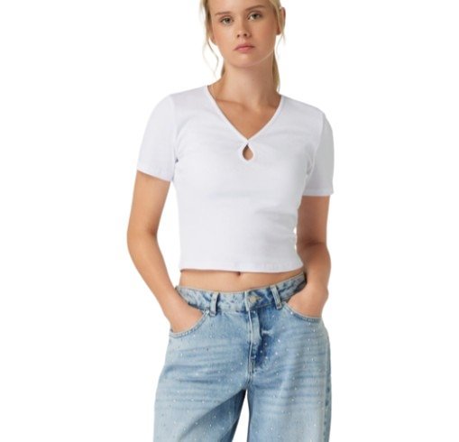 NOISY MAY BIAŁY KRÓTKI TOP Z DEKOLTEM Z ŁEZKĄ BAWEŁNIANY S KWB