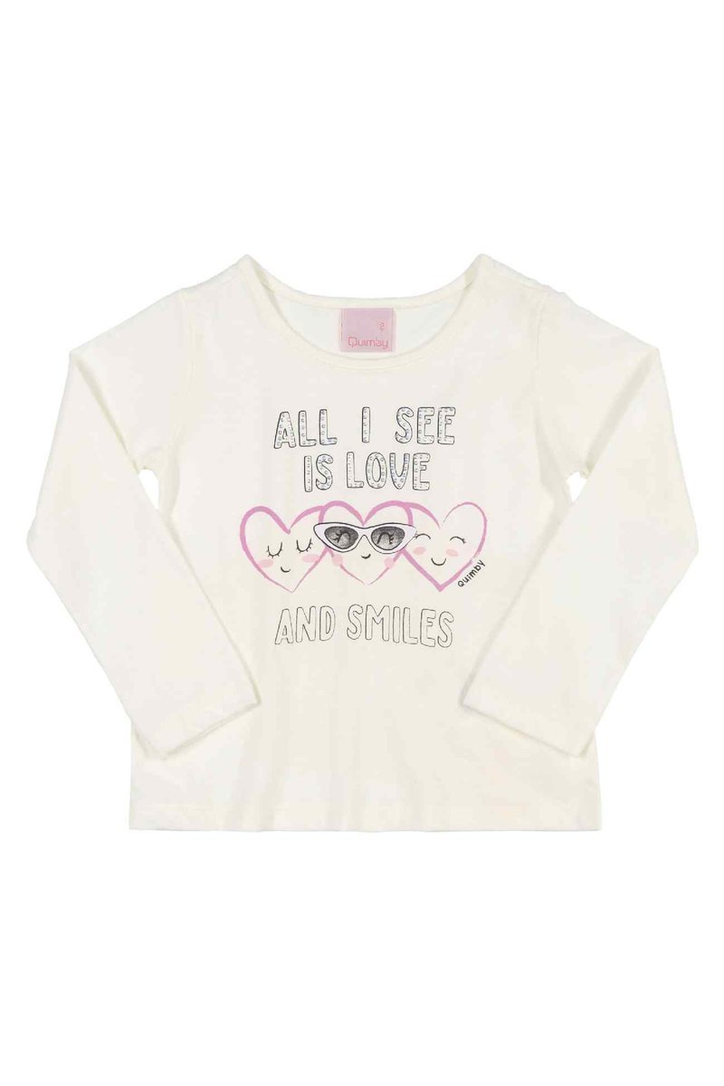 Bluzka dziewczęca z długim rękawem, kremowy, Quimby r.68