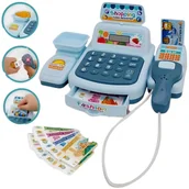 Zabawy w naśladowanie dorosłych - Kasa Fiskalna Sklepowa Dla Dzieci Skaner Terminal Banknoty Dźwięk Światło - miniaturka - grafika 1