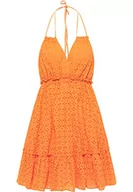 Sukienki - IZIA Damska letnia sukienka z dziurkowanym haftem, pomarańczowa, M, pomarańczowy, M - miniaturka - grafika 1