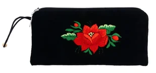 Etui na okulary, kosmetyczka, folk haft łowicki, czerwona róża (czarne) - Kosmetyczki, organizery i kuferki - miniaturka - grafika 1