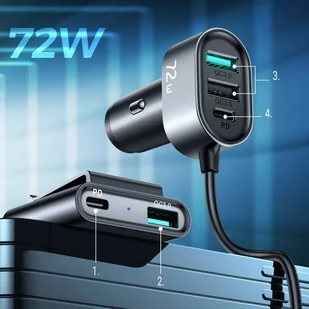 Joyroom ładowarka samochodowa 2xPD + 2xQC3.0 75W 1,5m czarna (JR-CL05) - Ładowarki samochodowe - miniaturka - grafika 4
