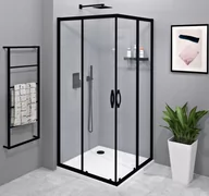 Kabiny prysznicowe - GELCO Kabina prysznicowa kwadratowa narożna SIGMA SIMPLY BLACK drzwi przesuwne 90x90x190 czarny mat szkło transparentne z powłoką Coated Glass GS2190BGS2190B - miniaturka - grafika 1