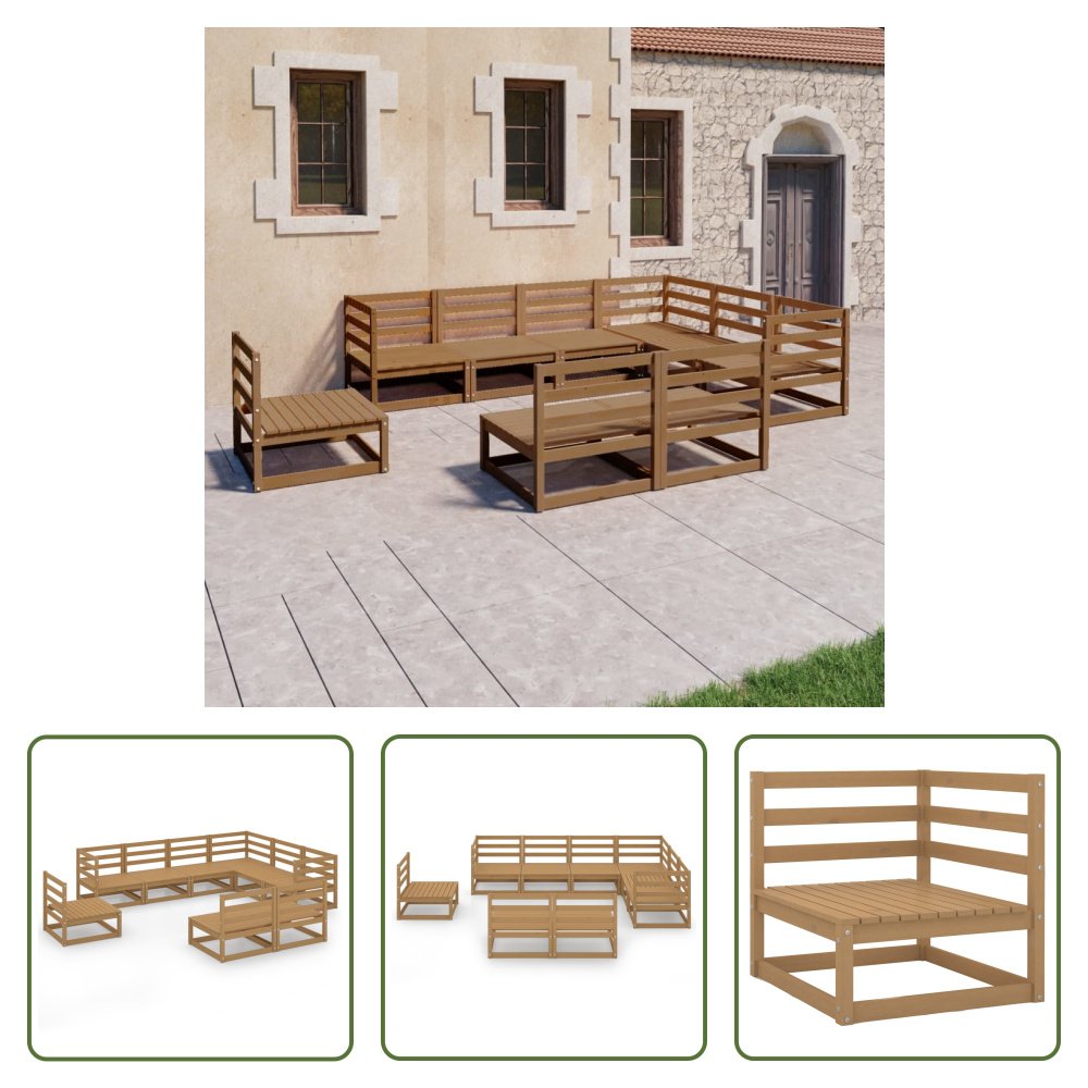 The Living Store 9-częściowy zestaw wypoczynkowy do ogrodu miodowy brąz lite drewno sosnowe