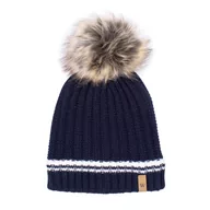 Czapki damskie - Damska czapka z wzorem w paski i pomponem - miniaturka - grafika 1