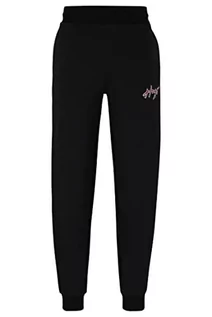 Spodenki męskie - HUGO Varsity Pants męskie spodnie do biegania ze stretchu bawełny z wyszywanym logo, czarny (Black1), S - grafika 1