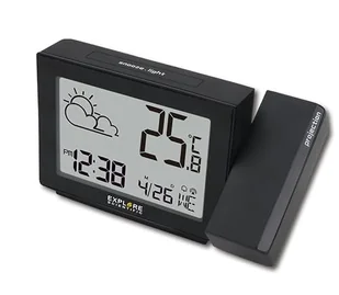 EXPLORE SCIENTIFIC RPW3001 Zegar projekcyjny, z pogodą, sterowanym radiowo, barometrem, wyświetlaczem temperatury wewnętrznej, czarny - Akcesoria i części AGD - miniaturka - grafika 1