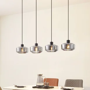 Lampa wisząca Lindby Hildur, 4-punktowa, 115 cm, szary dymny, szkło - Lampy sufitowe - miniaturka - grafika 1