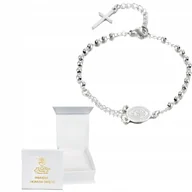 Bransoletki - SREBRNA BRANSOLETKA RÓŻANIEC KRZYŻYK MEDALIK NA KOMUNIĘ STAL SZLACHETNA 316 - miniaturka - grafika 1