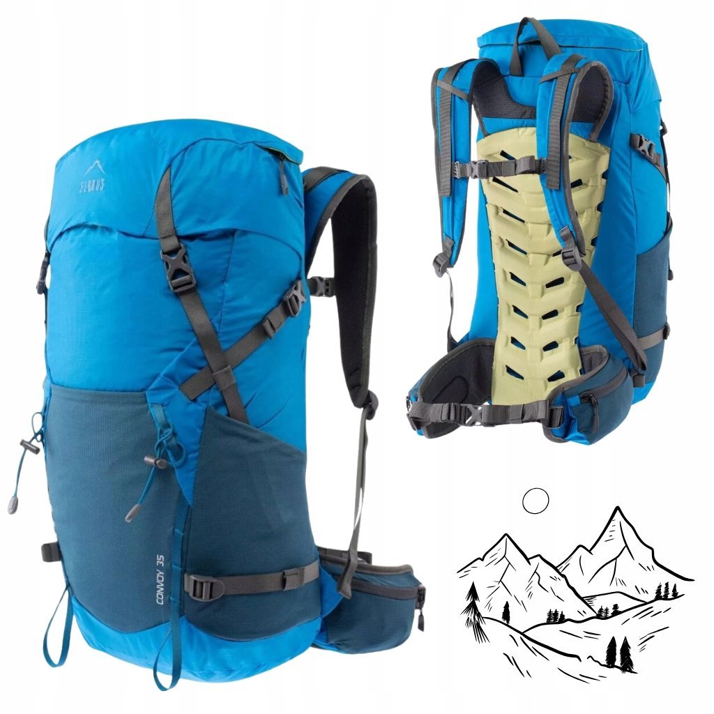 DUŻY NIEBIESKI GÓRSKI TURYSTYCZNY PLECAK TREKKINGOWY TORBA GÓRY PODRÓŻ 35 L