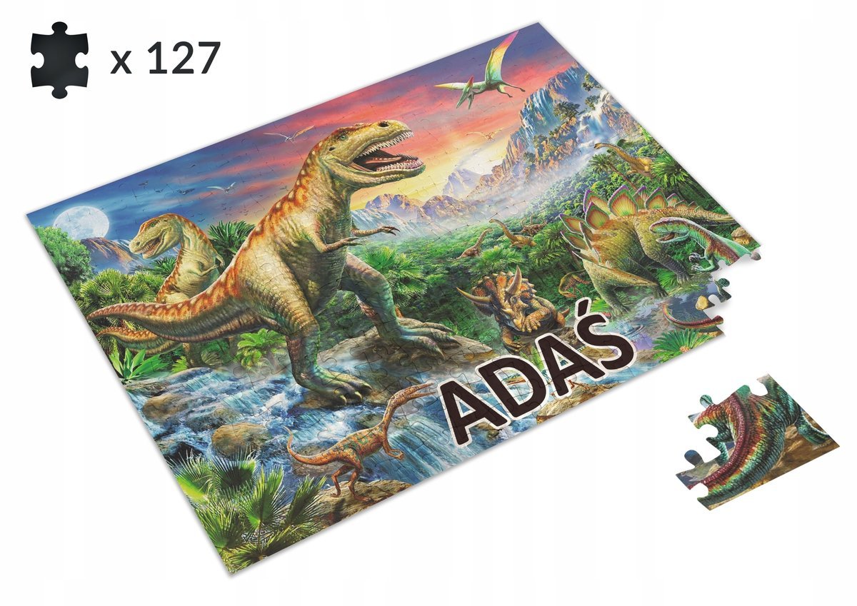 Puzzle Dinozaury Dino Jurassic + IMIĘ Dziecka