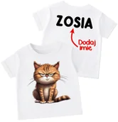 Koszulki dla dziewczynek - Koszulka dla dziewczynki z imieniem na plecach oraz kotem z przodu koszulki - miniaturka - grafika 1