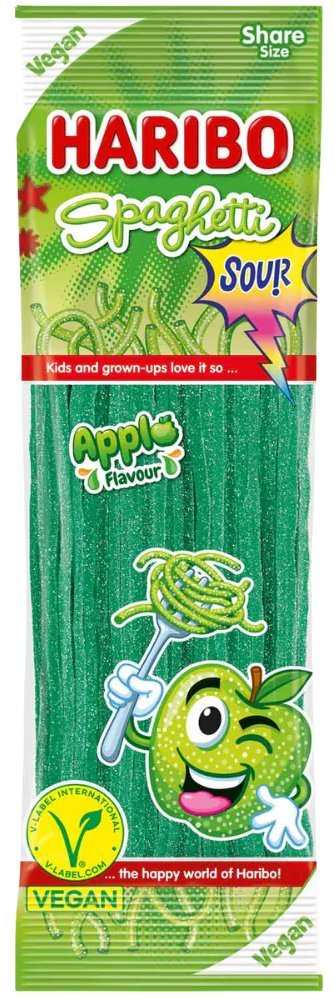 Żelki Haribo Spaghetti Sour Apple 200g - jabłkowe, kwaśne sznurki