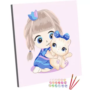 Zestaw do Malowania po Numerach Dla Dzieci 20x20 cm, Dziewczynka i Kotek - Malowanie po numerach - miniaturka - grafika 1