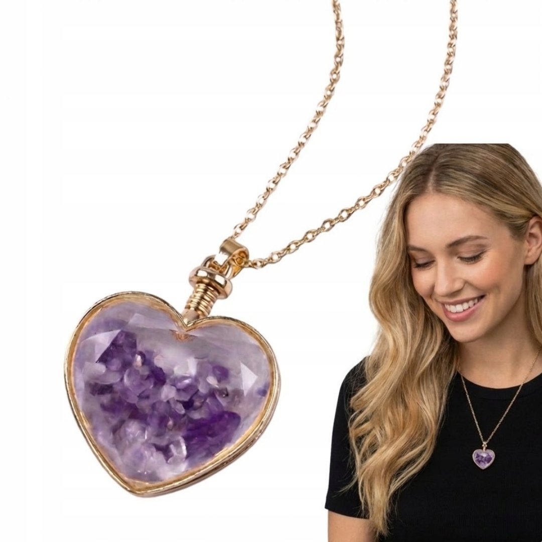 Naszyjnik Serce Ametyst Fioletowy Elegancki Amulet Prezent Talizman