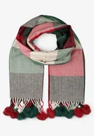 Apaszki i szaliki damskie - Ciemnozielony Prostokątny Szalik z Kolorowymi Pomponami Komo - miniaturka - grafika 1