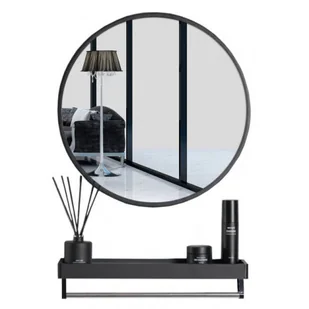 Czarne okrągłe lustro 80 cm z półką do łazienki - Traves - Półki łazienkowe - miniaturka - grafika 1