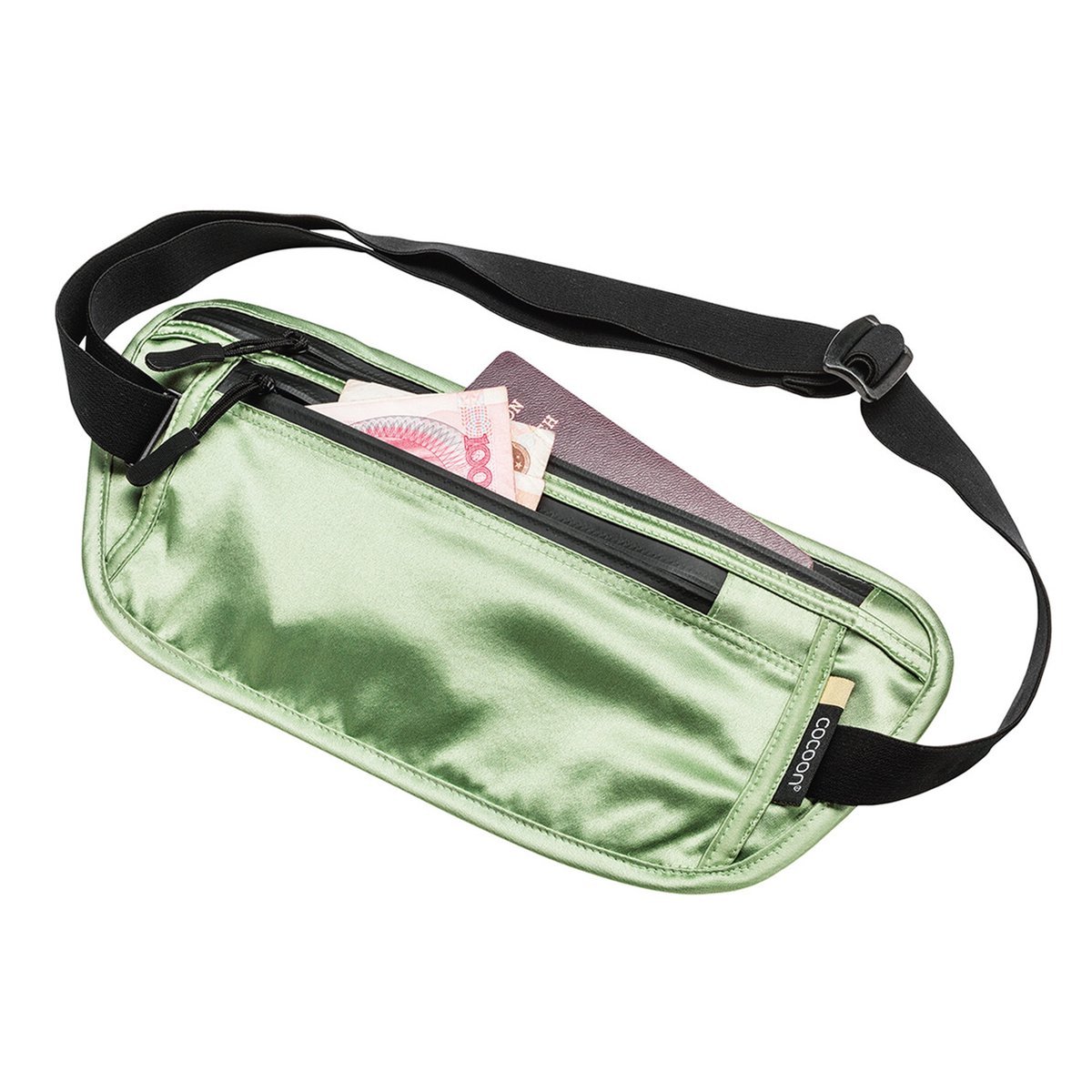 Saszetka biodrowa podróżna z jedwabiu Cocoon Secret Waist Wallet - Silk light green