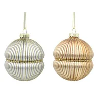 Bombki - Bombka szklana karbowana 8 cm srebrna/złota 1 szt. - miniaturka - grafika 1