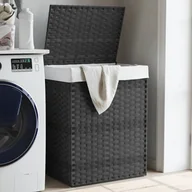 Kosze na bieliznę - Kosz na pranie z pokrywą Szary 46x33x60 cm Poli rattan - miniaturka - grafika 1