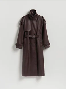 Reserved - Dwurzędowy trencz z paskiem - burgundowy - Płaszcze damskie - miniaturka - grafika 1