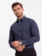 Koszule męskie - Koszula męska bawełniana we wzory SLIM FIT - granatowa V6 OM-SHCS-0151 - miniaturka - grafika 1