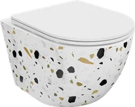Miski WC - Mexen Lena miska wc Rimless z deską wolnoopadającą slim, duroplast, biała kamień terrazo - 30224096 - miniaturka - grafika 1