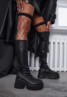 Kozaki damskie - Czarne Kozaki Vices w Stylu Grunge z Dopasowaną Cholewką Platformą i Słupkiem Falemira - miniaturka - grafika 1