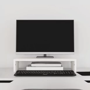 vidaXL Podstawka na monitor, biała, 50x27x10 cm, lite drewno sosnowe - Akcesoria do monitorów - miniaturka - grafika 1