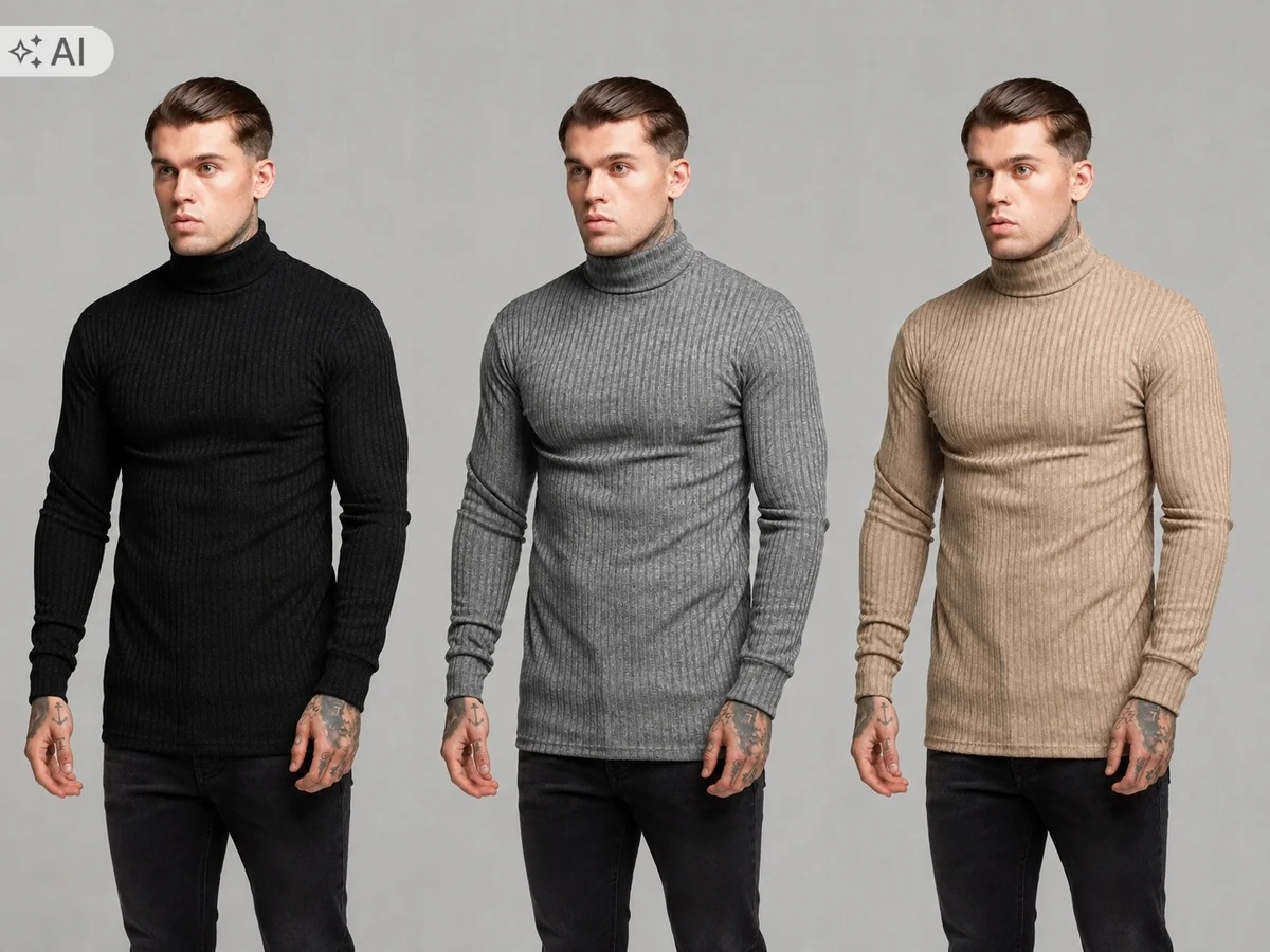 CZARNY GOLF MĘSKI Z PRĄŻKOWANEJ DZIANINY BAWEŁNIANEJ 3PACK M 5IA