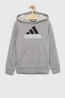 Bluzy dla chłopców - Adidas bluza dziecięca kolor szary z kapturem z nadrukiem - adidas - grafika 1