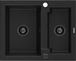 Mexen Carlos zlewozmywak granitowy 1,5-komorowy 582 x 475 mm, czarny, syfon czarny - 6518581500-77-B - Zlewozmywaki - miniaturka - grafika 1