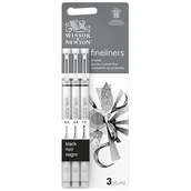 Foliopisy - Winsor & Newton Fineliner - Zestaw 3 kalibrowanych długopisów fineliner, kolor czarny, końcówki 0,5, 0,8, 1.0 - miniaturka - grafika 1