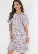 Sukienki - Niebieska Pudełkowa Sukienka w Kwiaty z Falbanką Temrance - miniaturka - grafika 1