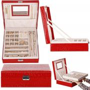 Pudełka i szkatułki - Szkatułka na biżuterię ekoskóra 26x26x8,5 cm czerwony organizer z przegródkami - miniaturka - grafika 1