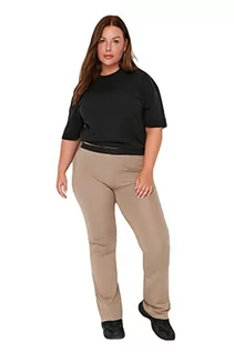 Spodnie damskie - Trendyol Damskie spodnie dresowe regularne duże rozmiary, Kolor norek, 3XL - grafika 1