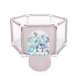 Selonis Sześciokąt składany KS-100X z piłeczkami 6cm szary: perła-szary-transparent-babyblue-mięta 63x64/400piłek - Maty edukacyjne - miniaturka - grafika 1