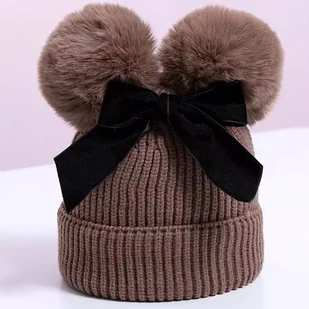 Czapka dziecięca kokarda-brąz2 KP21308 - Czapki dla dzieci - miniaturka - grafika 1