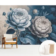 Tapety - Tapeta dekoracyjna flizelinowa stylowa nowoczesny motyw elegancka trwała i solidna - Kwiaty w odcieniach niebieskiego szarości - 312x219 - miniaturka - grafika 1