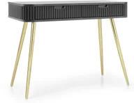 Toaletki - Toaletka Porto 110 cm z dwoma szufladą i ryflowanymi frontami w kolorze czarnym + złote nogi - miniaturka - grafika 1
